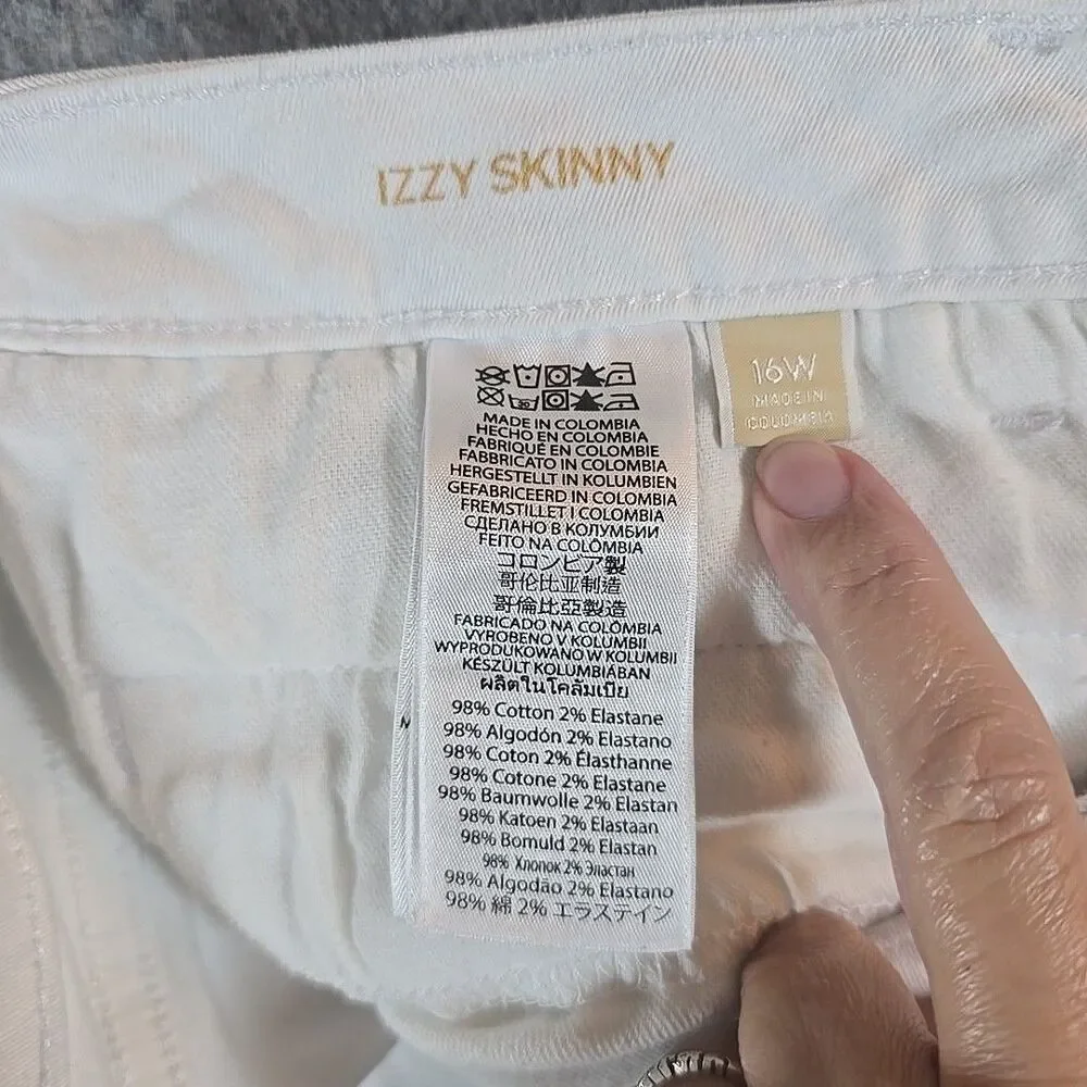 Michael Kors Jeans Izzy Skinny White Denim Size 16W Gold Zip Accents Stretch